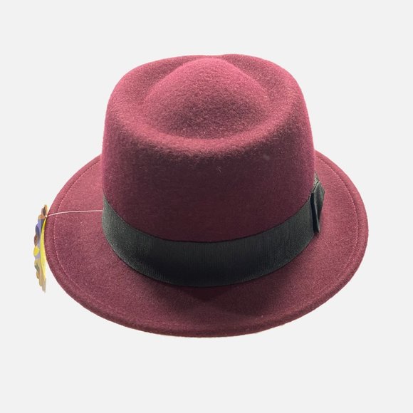 Burgundy Deep Red Wool Fedora with Black Grosgrain Ribbon Band - Picture 6 of 11